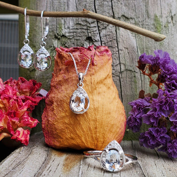 D Sterling Silver White Topaz Ring, Pendant or Earring - April